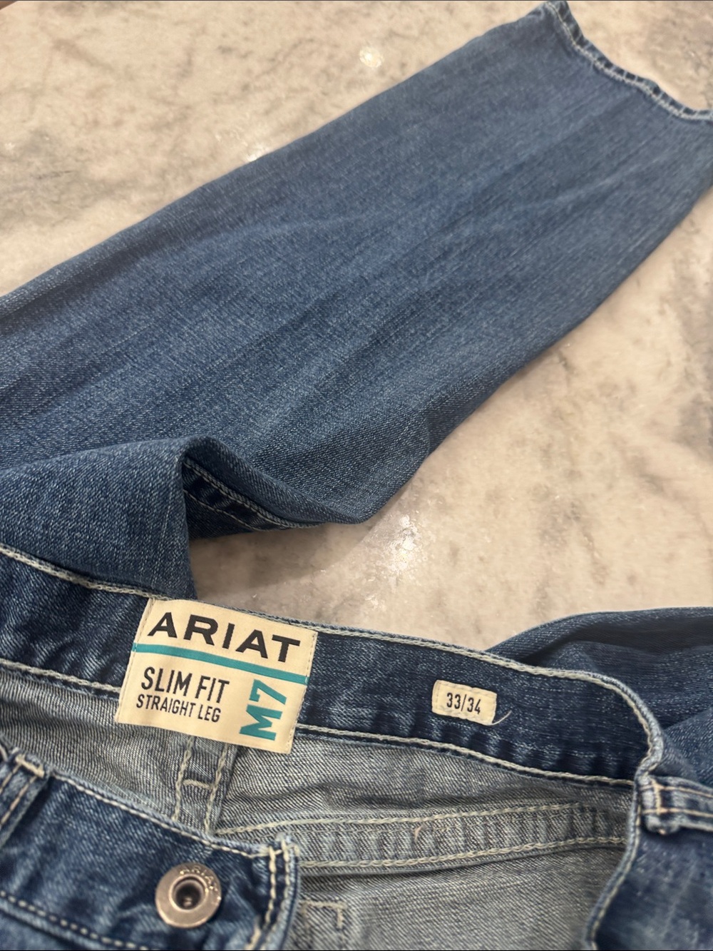Ariat Men’s Slim Straight Jeans - Blue Denim - Picture 3 of 6